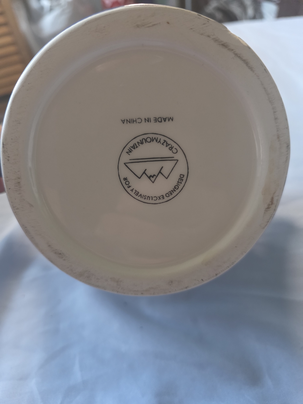 Source Unknown Cream Ceramic Vase with Gray Wear Accents